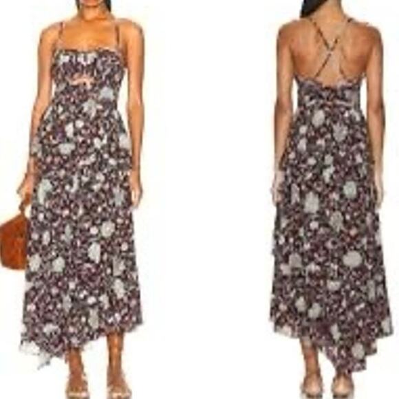 NEW Ulla Johnson Josanna 100% Silk Gown Floral Ruffle Tiered Maxi Dress Sz 14 - Picture 1 of 16